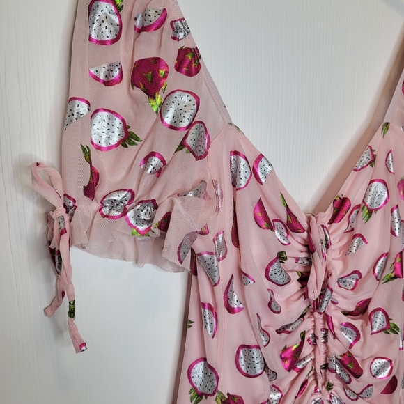 BlackMilk Dragon Fruit Tea Party Mini Dress L Pink Metallic Fairy Kei Kawaii - Picture 5 of 8